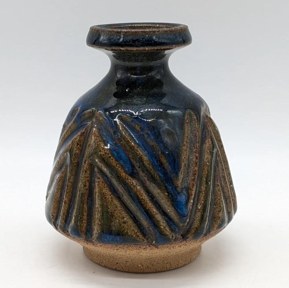 Legatha Shop Handthrown Blue Brown Small Stoneware Bud Vase